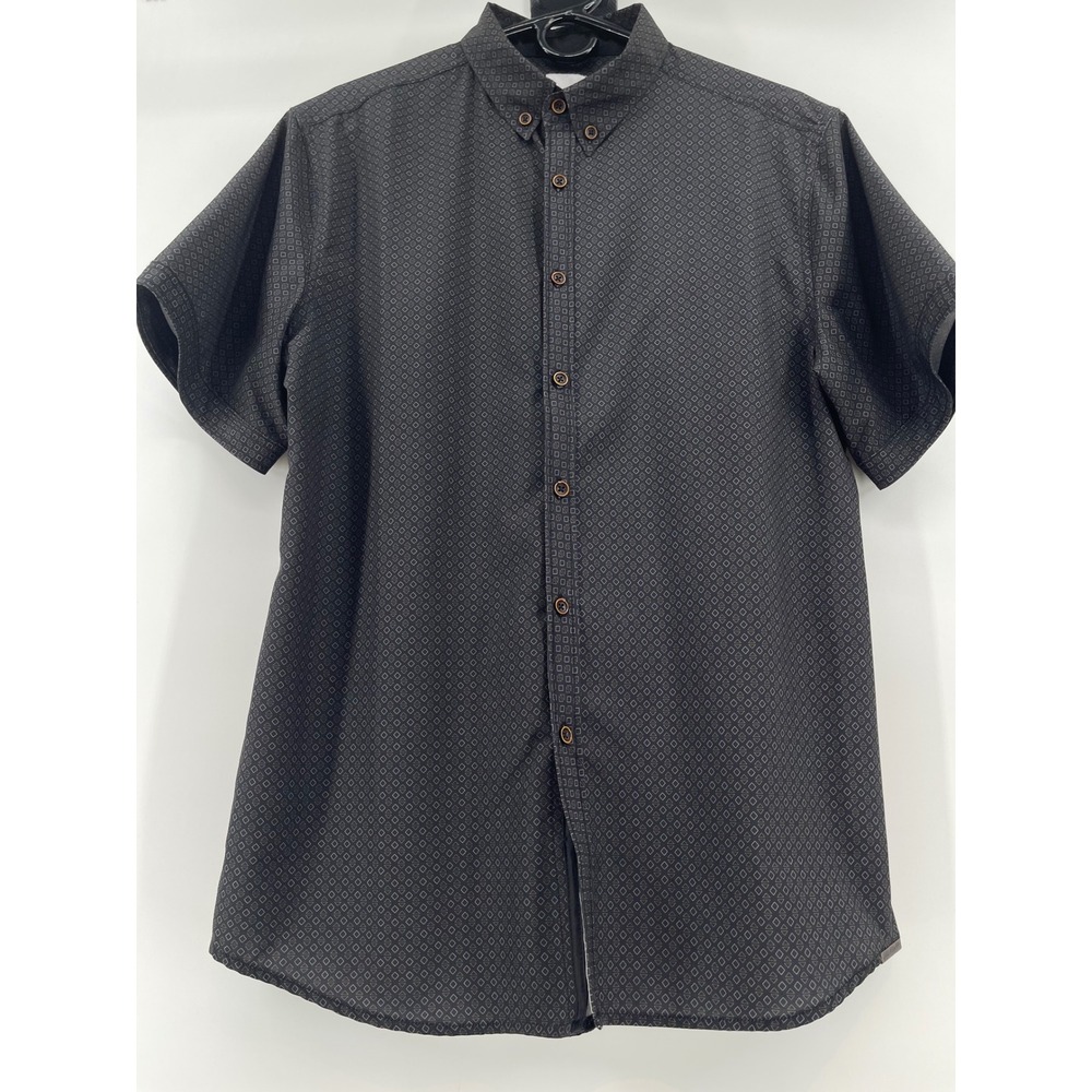 JB Holt Button Down Shirt Mens Medium Grey Athletic Fit Short Sleeve Geometric